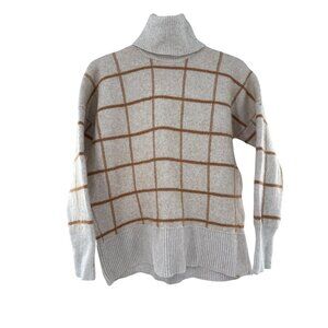 Madewell Womens Window pane Turtleneck Sweater‎ XS Merino Wool Pearldale Beige